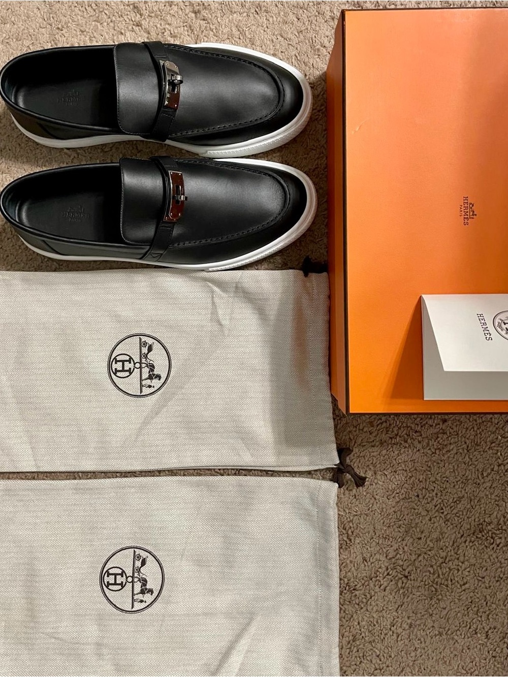 Hermès Men’s Black Leather Slip-On Loafers Size 46/ US Size 13 (Worn Once)